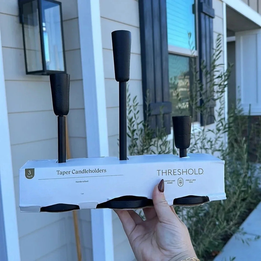 NWT Set of 3 Aluminum Taper Holders Black‎ Threshold